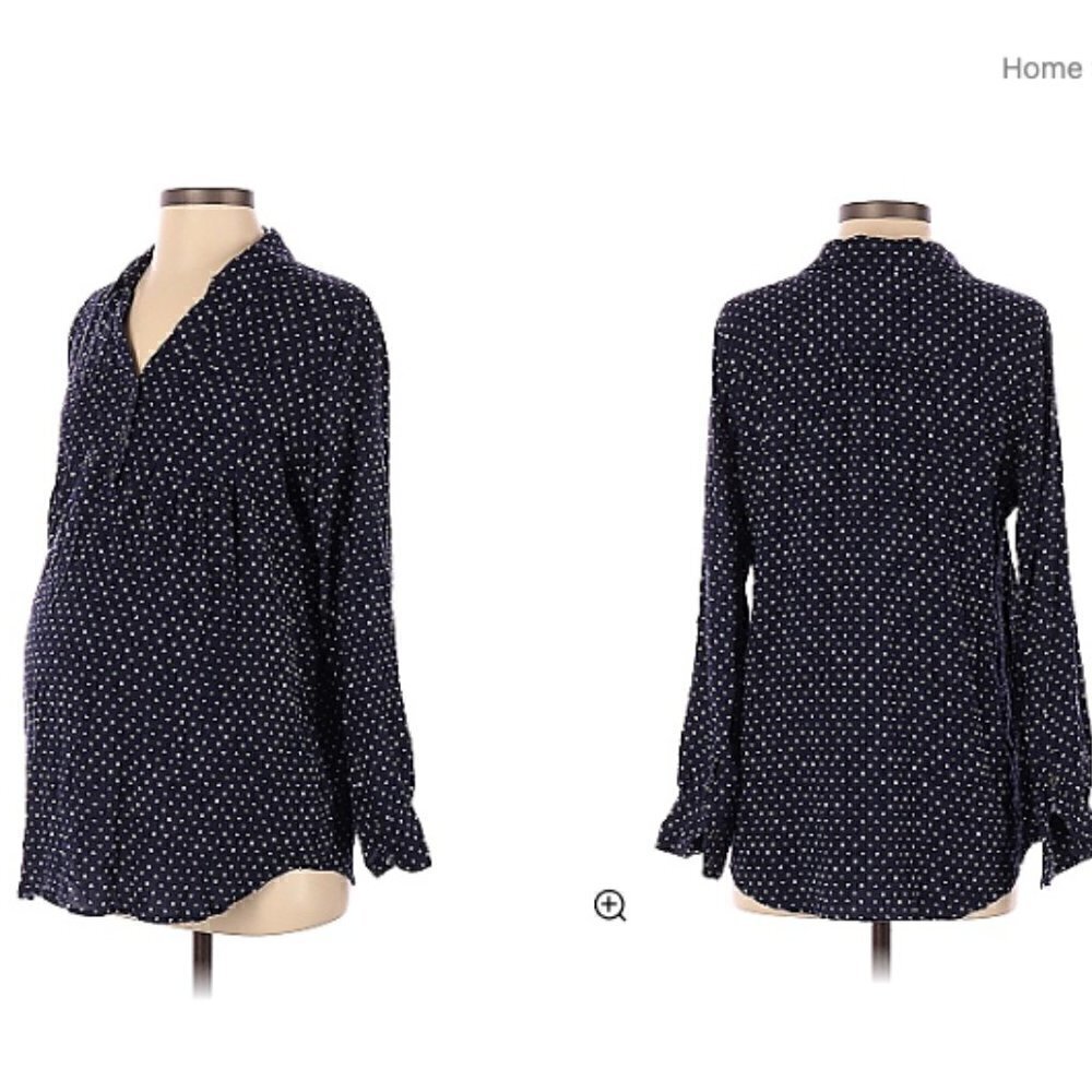 A Pea In The Pod Xs Button Detail Navy Polka Dot Long Sleeve Maternity Blouse